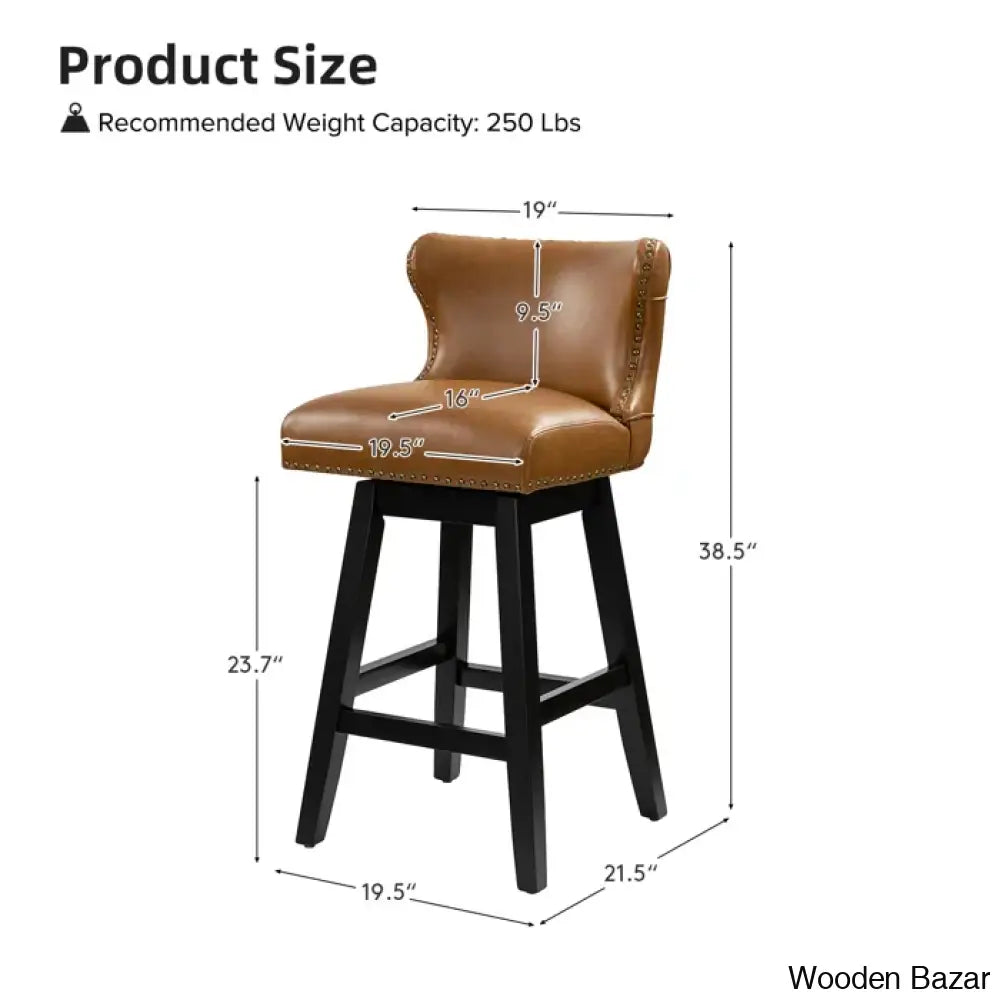 Ameciax 29.5’’Classic Swivel 360-Degree Bar Stool With Solid Wooden Legs (Set Of 2)