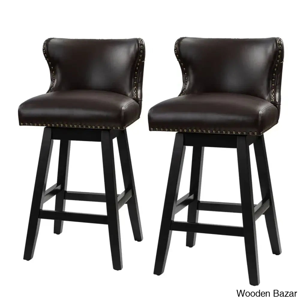 Ameciax 29.5’’Classic Swivel 360-Degree Bar Stool With Solid Wooden Legs (Set Of 2)