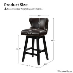 Ameciax 29.5’’Classic Swivel 360-Degree Bar Stool With Solid Wooden Legs (Set Of 2)