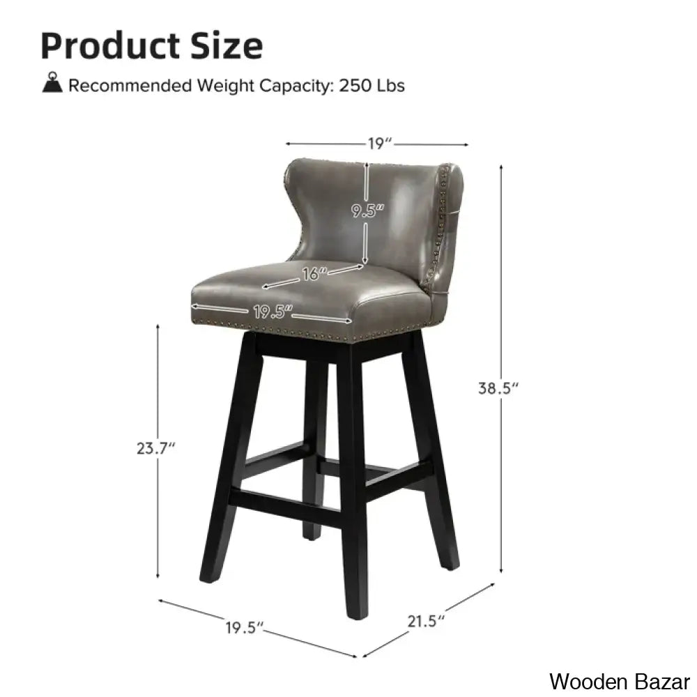 Ameciax 29.5’’Classic Swivel 360-Degree Bar Stool With Solid Wooden Legs (Set Of 2)