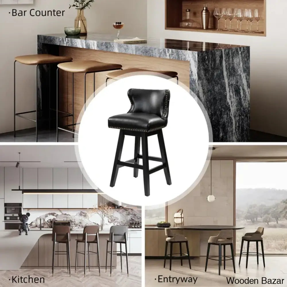 Ameciax 29.5’’Classic Swivel 360-Degree Bar Stool With Solid Wooden Legs (Set Of 2)