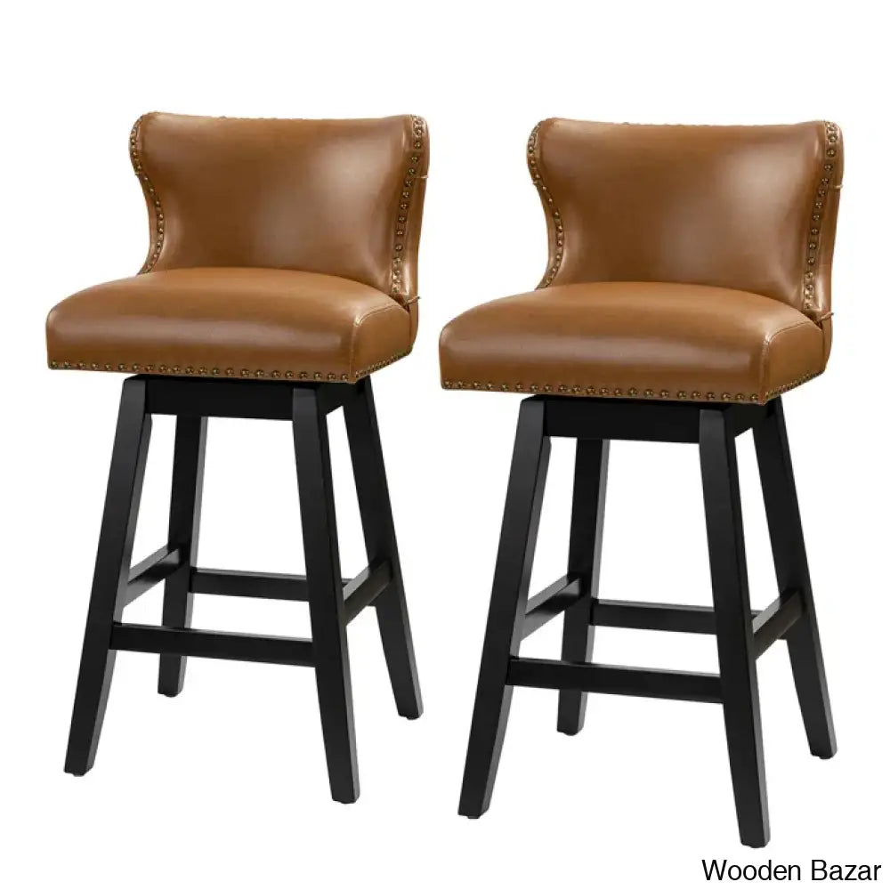 Ameciax 29.5’’Classic Swivel 360-Degree Bar Stool With Solid Wooden Legs (Set Of 2)