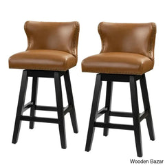 Ameciax 29.5’’Classic Swivel 360-Degree Bar Stool With Solid Wooden Legs (Set Of 2)