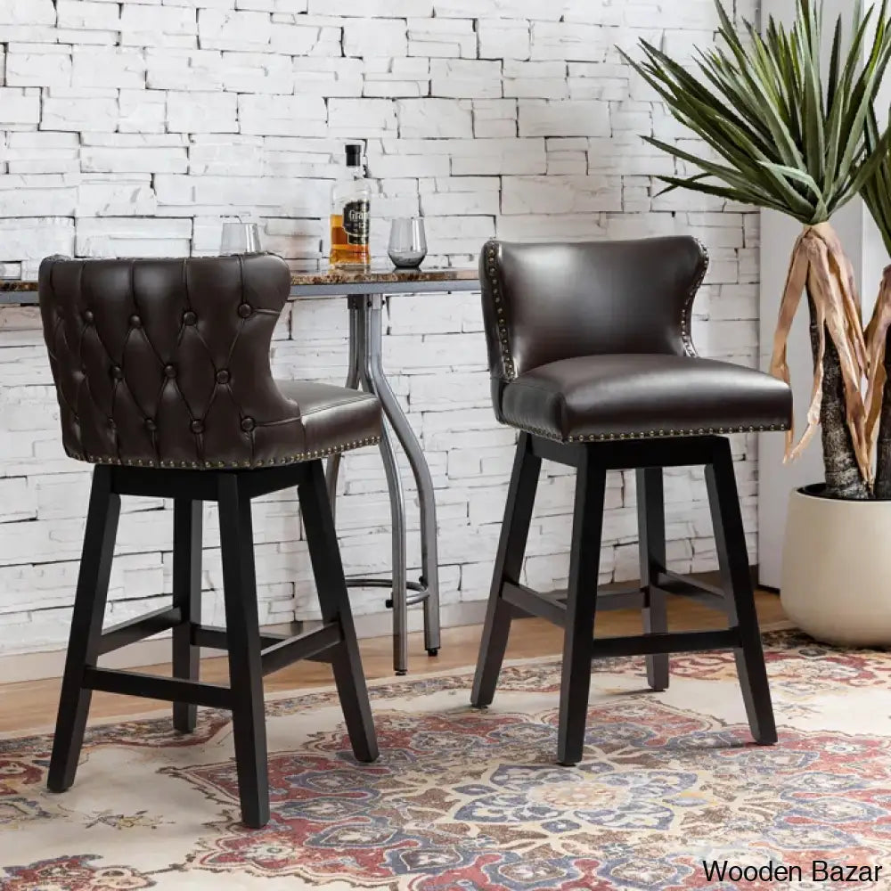 Ameciax 29.5’’Classic Swivel 360-Degree Bar Stool With Solid Wooden Legs (Set Of 2)