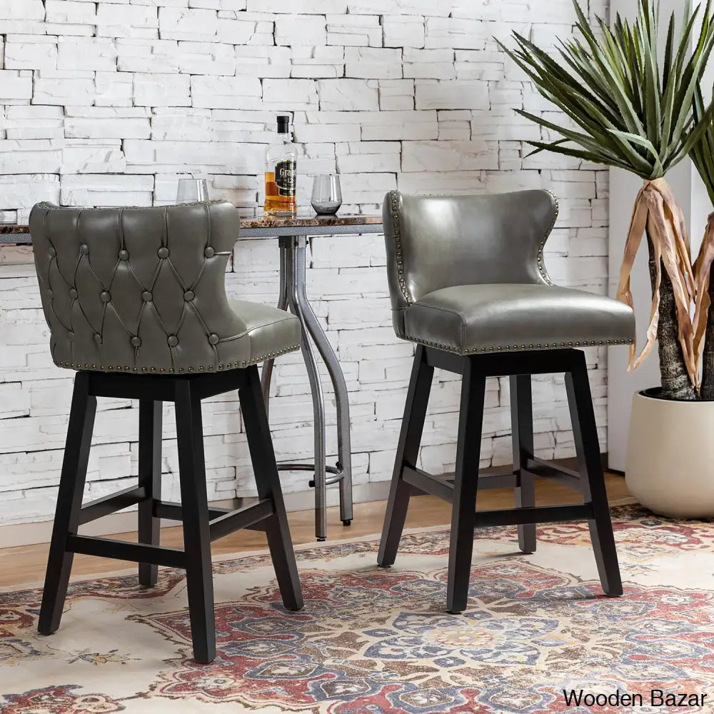 Ameciax 29.5’’Classic Swivel 360-Degree Bar Stool With Solid Wooden Legs (Set Of 2)