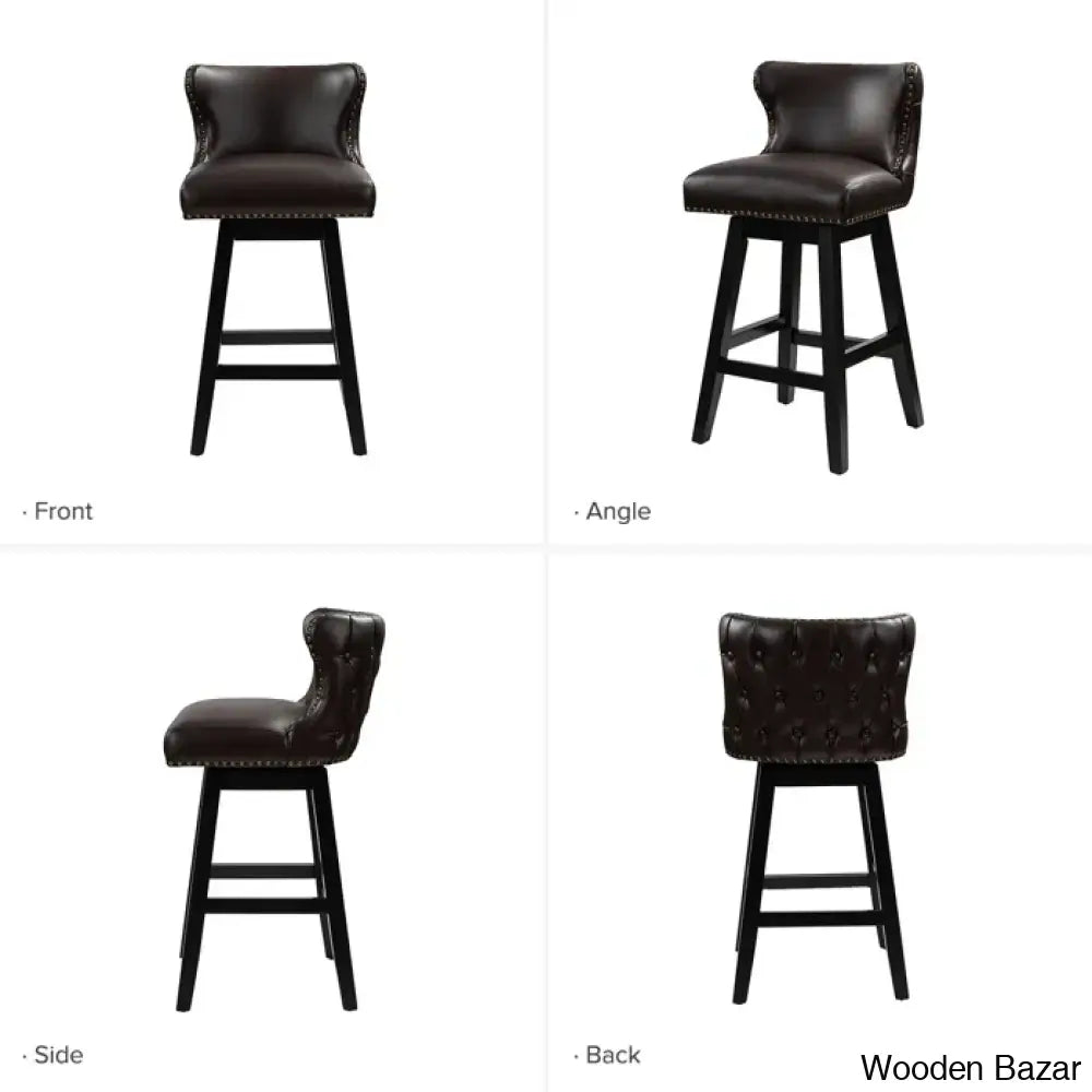 Ameciax 29.5’’Classic Swivel 360-Degree Bar Stool With Solid Wooden Legs (Set Of 2)