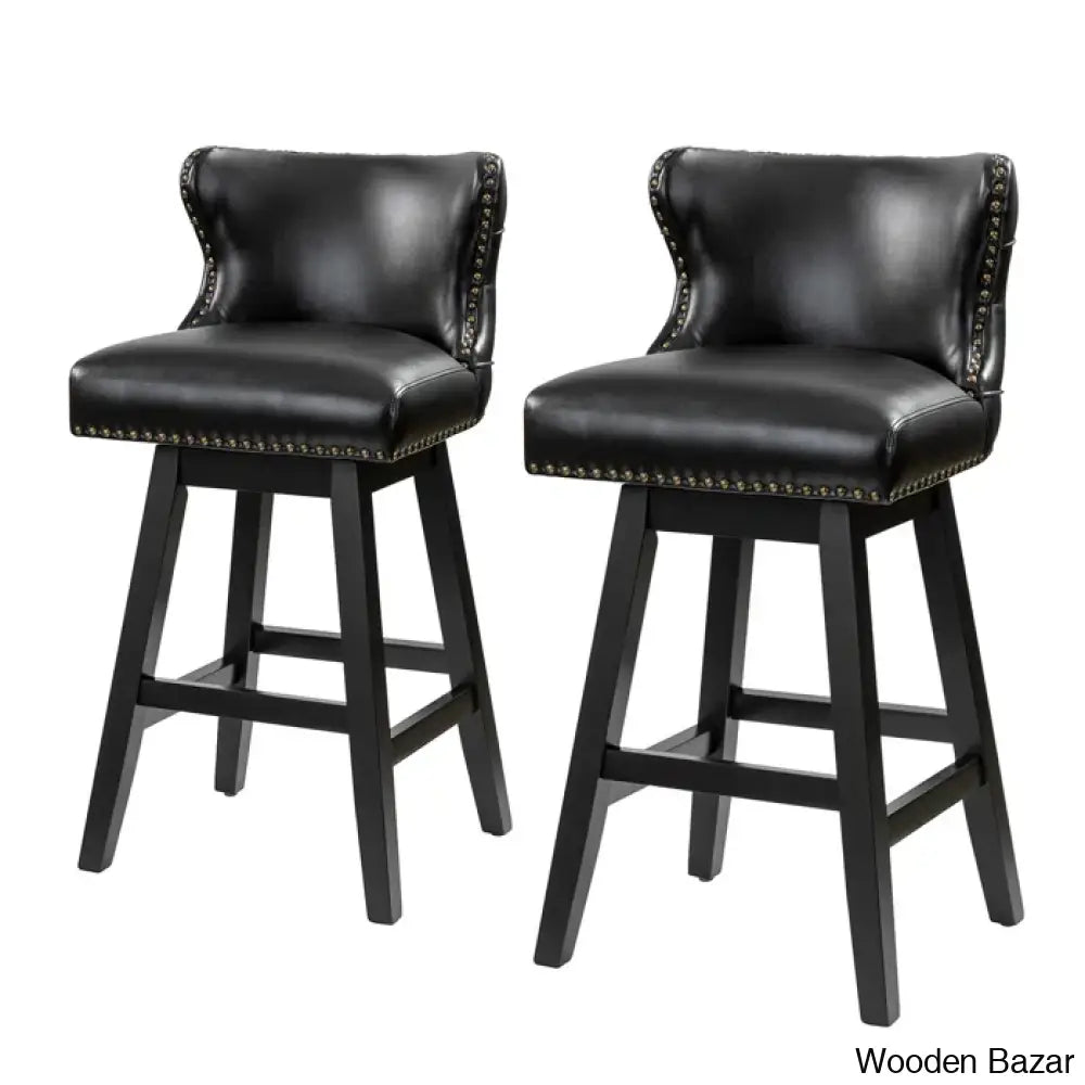 Ameciax 29.5’’Classic Swivel 360-Degree Bar Stool With Solid Wooden Legs (Set Of 2)