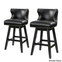 Ameciax 29.5’’Classic Swivel 360-Degree Bar Stool With Solid Wooden Legs (Set Of 2)