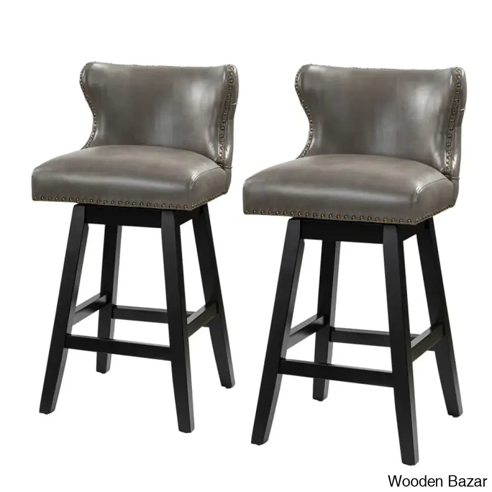 Ameciax 29.5’’Classic Swivel 360-Degree Bar Stool With Solid Wooden Legs (Set Of 2)