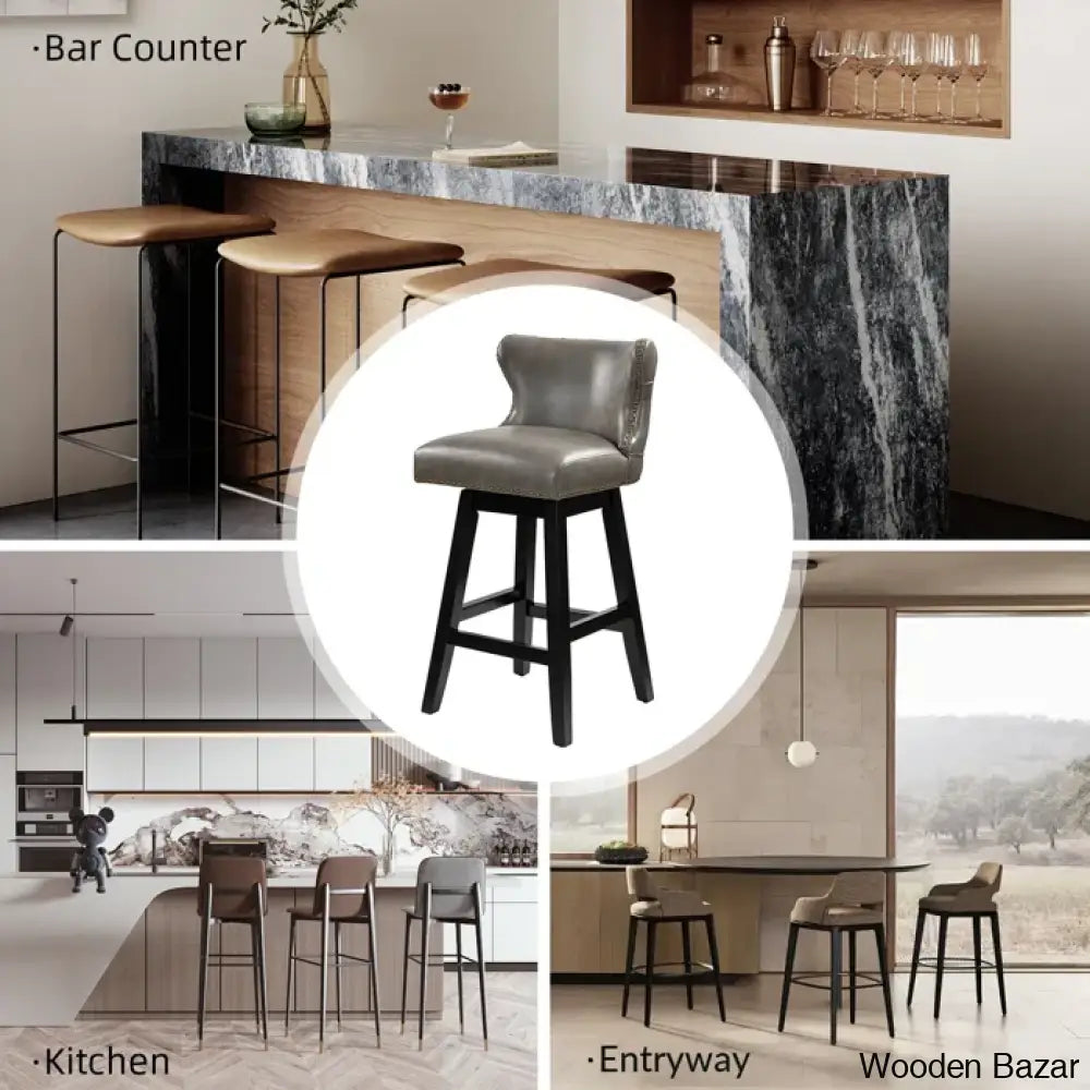 Ameciax 29.5’’Classic Swivel 360-Degree Bar Stool With Solid Wooden Legs (Set Of 2)