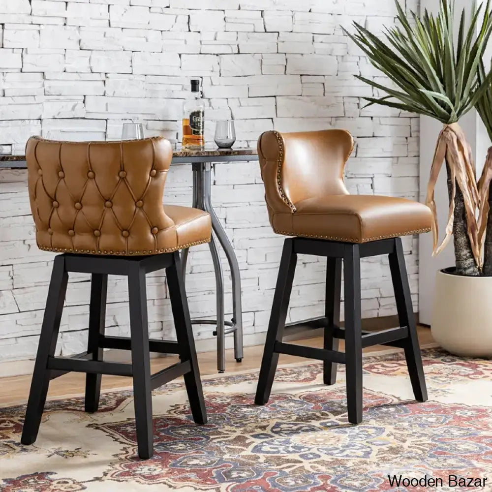 Ameciax 29.5’’Classic Swivel 360-Degree Bar Stool With Solid Wooden Legs (Set Of 2)