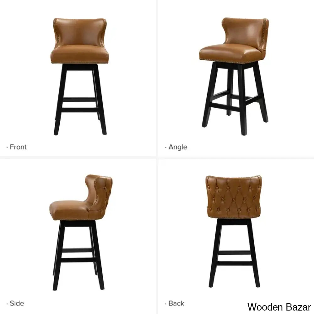 Ameciax 29.5’’Classic Swivel 360-Degree Bar Stool With Solid Wooden Legs (Set Of 2)