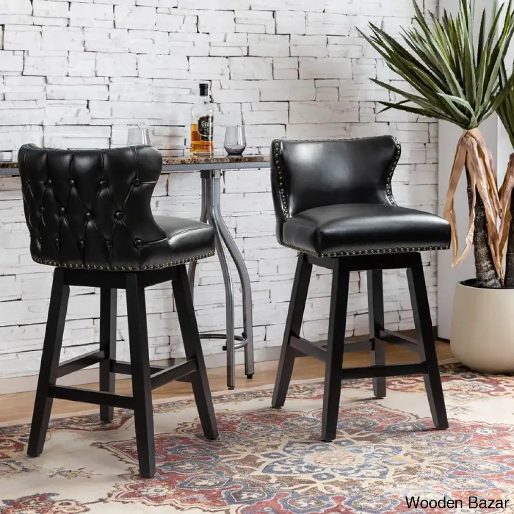 Ameciax 29.5’’Classic Swivel 360-Degree Bar Stool With Solid Wooden Legs (Set Of 2) Black