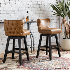 Ameciax 29.5’’Classic Swivel 360-Degree Bar Stool With Solid Wooden Legs (Set Of 2) Camel