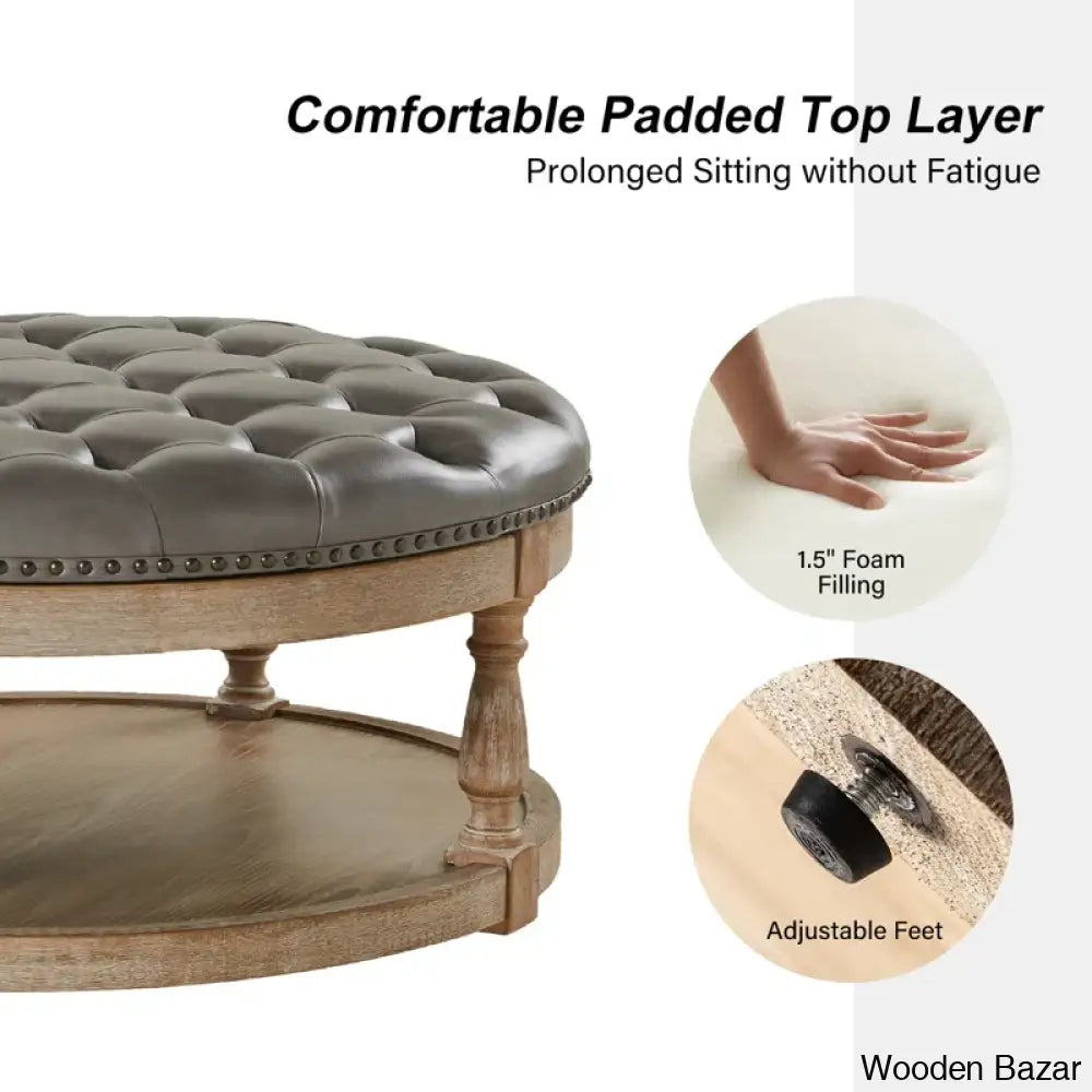 Amelianay Transitional Vegan Leather Storage Button-Tufted Ottoman Coffee And Center Table