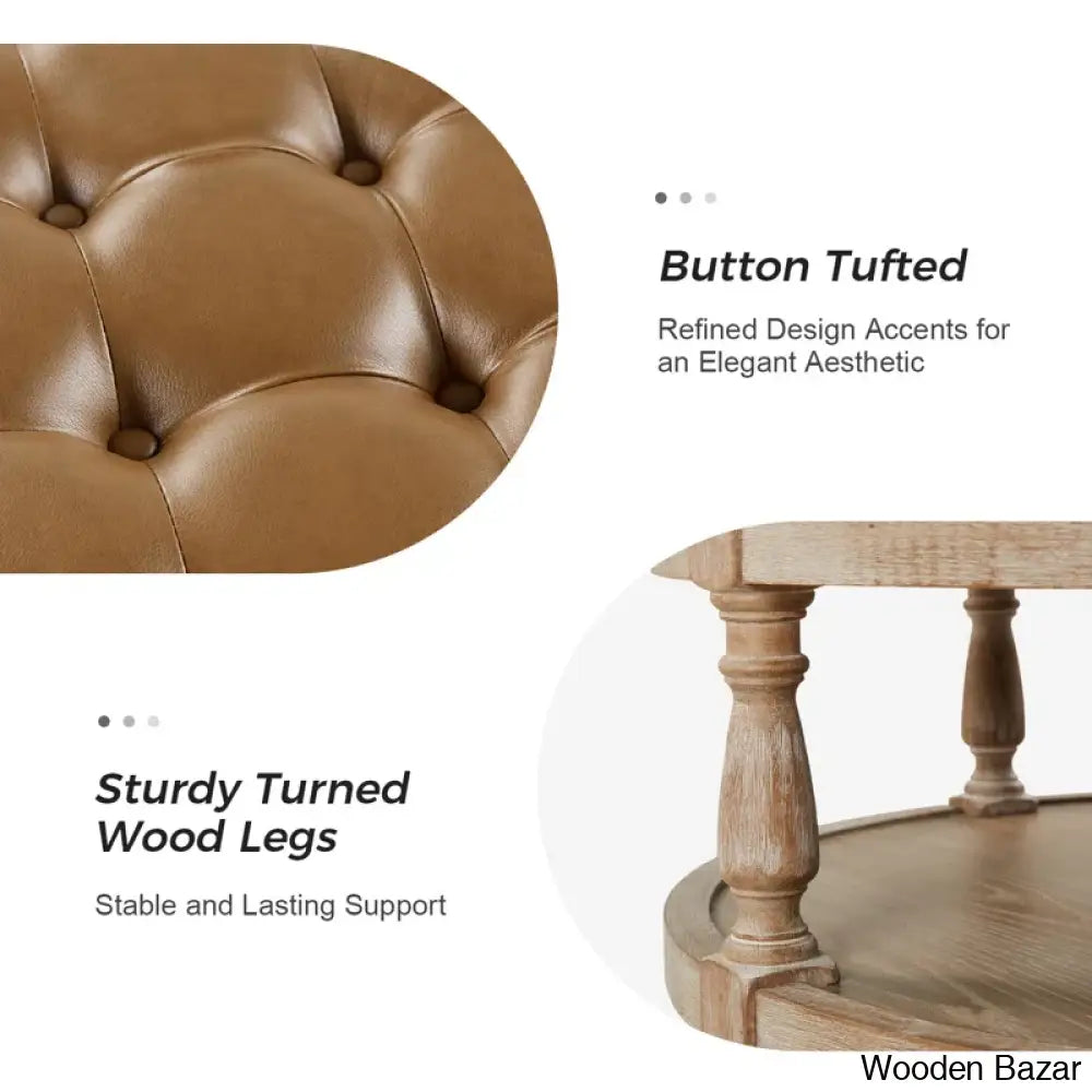 Amelianay Transitional Vegan Leather Storage Button-Tufted Ottoman Coffee And Center Table