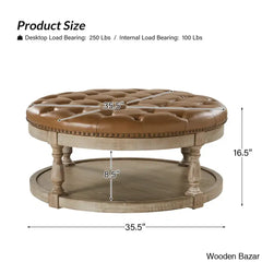 Amelianay Transitional Vegan Leather Storage Button-Tufted Ottoman Coffee And Center Table