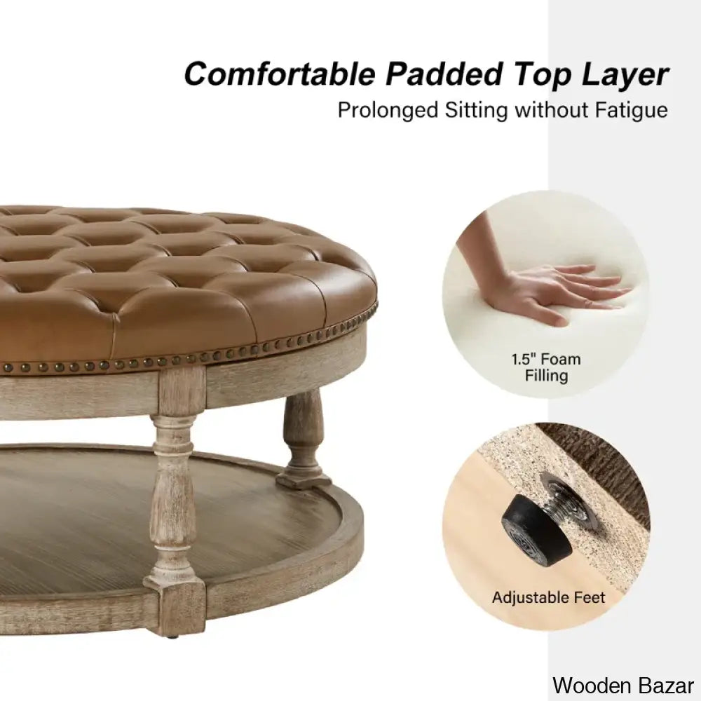 Amelianay Transitional Vegan Leather Storage Button-Tufted Ottoman Coffee And Center Table