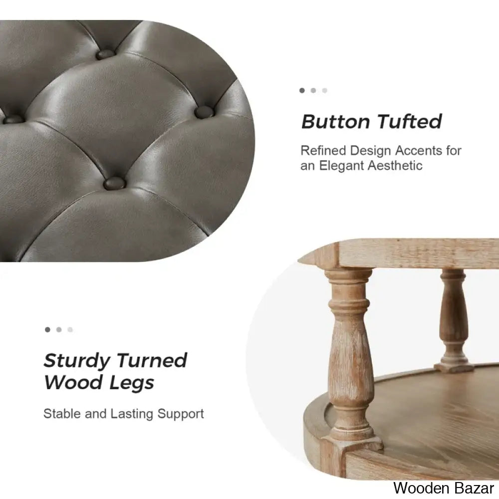 Amelianay Transitional Vegan Leather Storage Button-Tufted Ottoman Coffee And Center Table