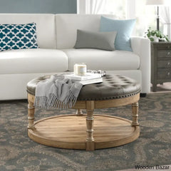 Amelianay Transitional Vegan Leather Storage Button-Tufted Ottoman Coffee And Center Table