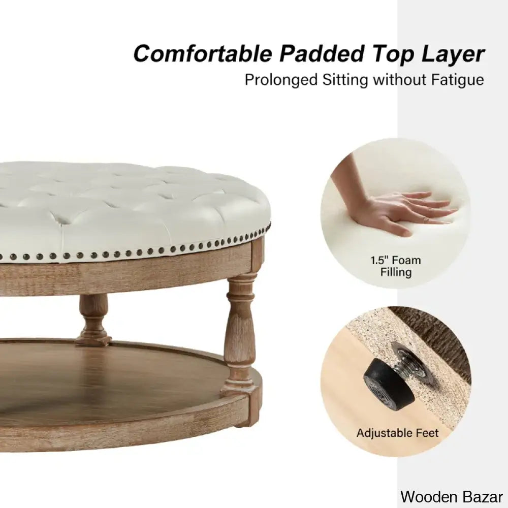 Amelianay Transitional Vegan Leather Storage Button-Tufted Ottoman Coffee And Center Table