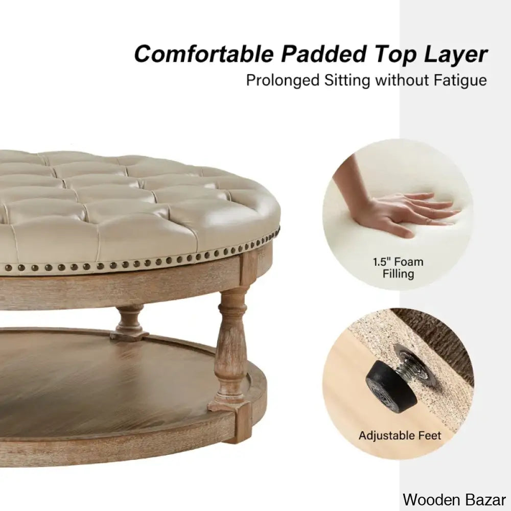 Amelianay Transitional Vegan Leather Storage Button-Tufted Ottoman Coffee And Center Table