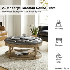 Amelianay Transitional Vegan Leather Storage Button-Tufted Ottoman Coffee And Center Table