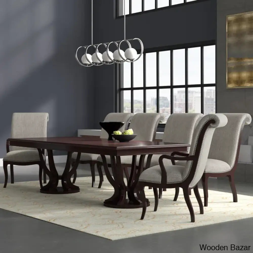 Amherst 6 Seater Luxury Dining Table Set - Wooden Bazar