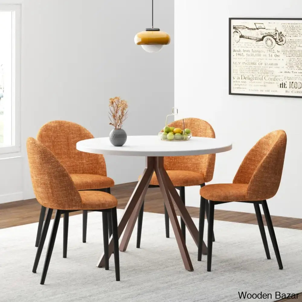 Amherst Stylish 4 Seater Pedestal Dining Set- Wooden Bazar Orange