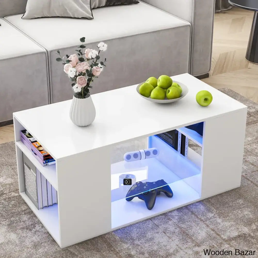 Amilliya Coffee And Center Table With Smart App Controlled Led Light White