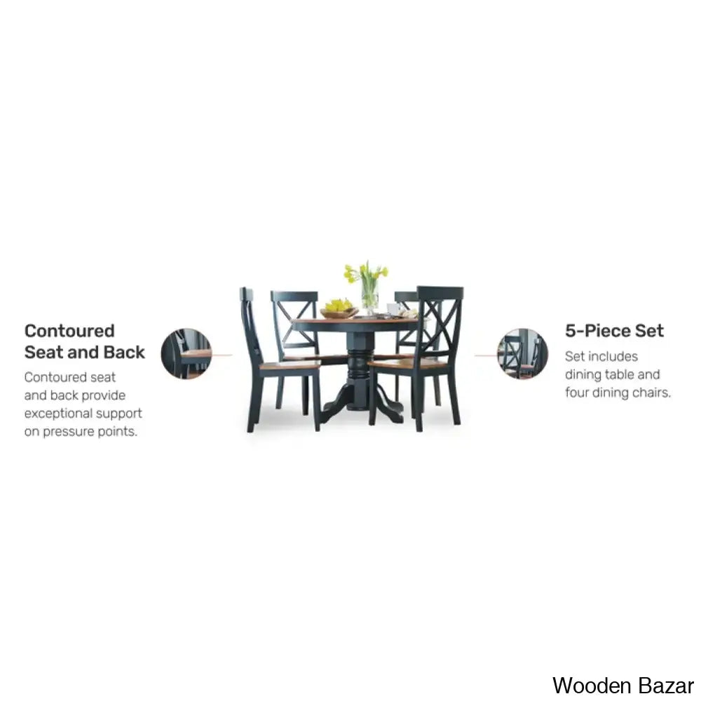 Amrohan 4 Seater Solid Wood Pedestal Dining Set