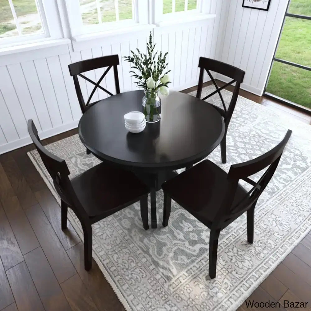 Amrohan 4 Seater Solid Wood Pedestal Dining Set