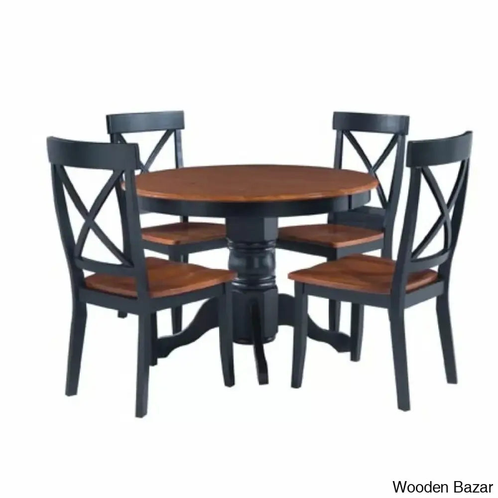 Amrohan 4 Seater Solid Wood Pedestal Dining Set