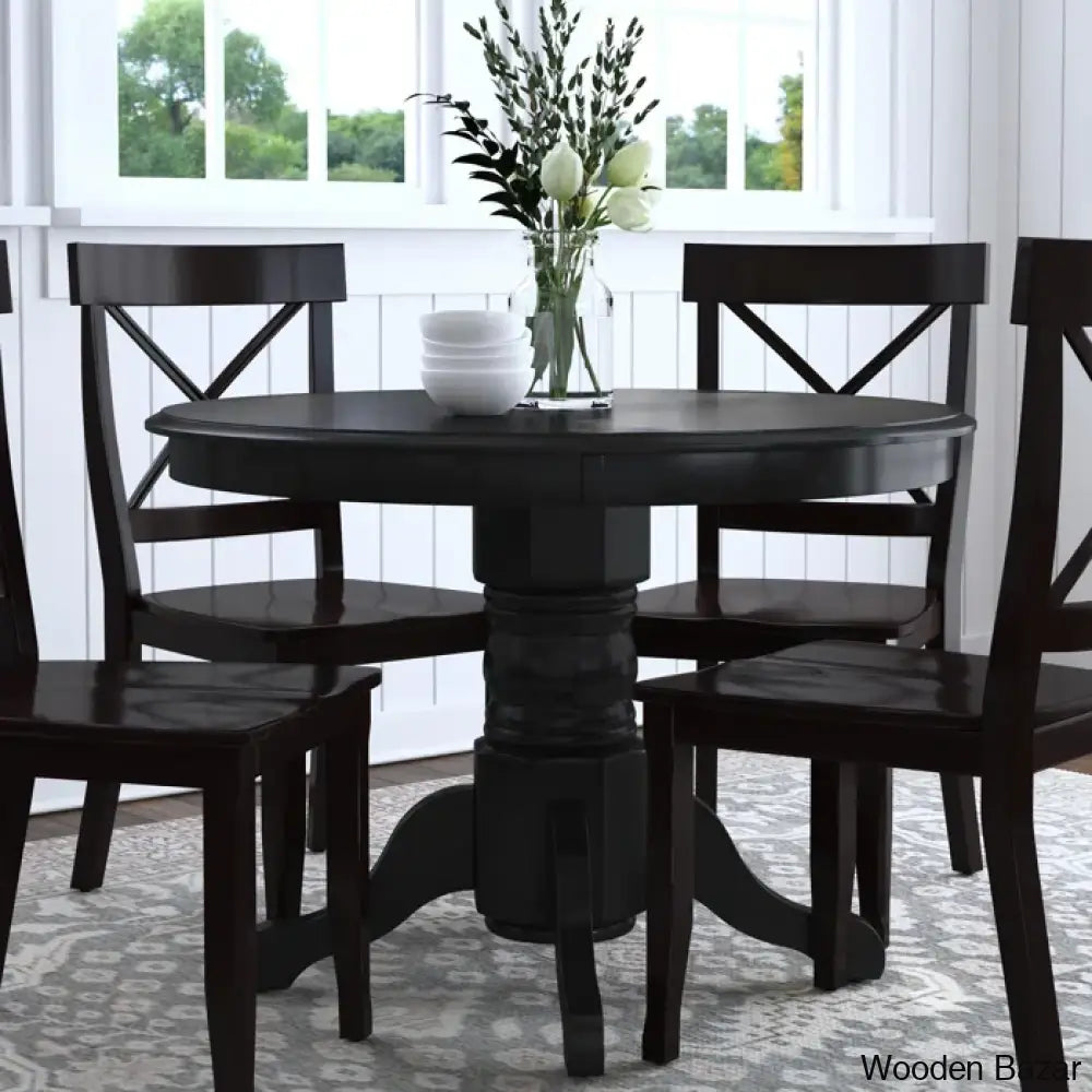 Amrohan 4 Seater Solid Wood Pedestal Dining Set