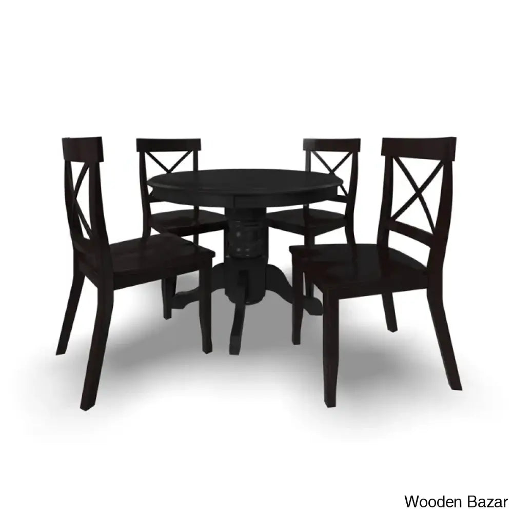 Amrohan 4 Seater Solid Wood Pedestal Dining Set