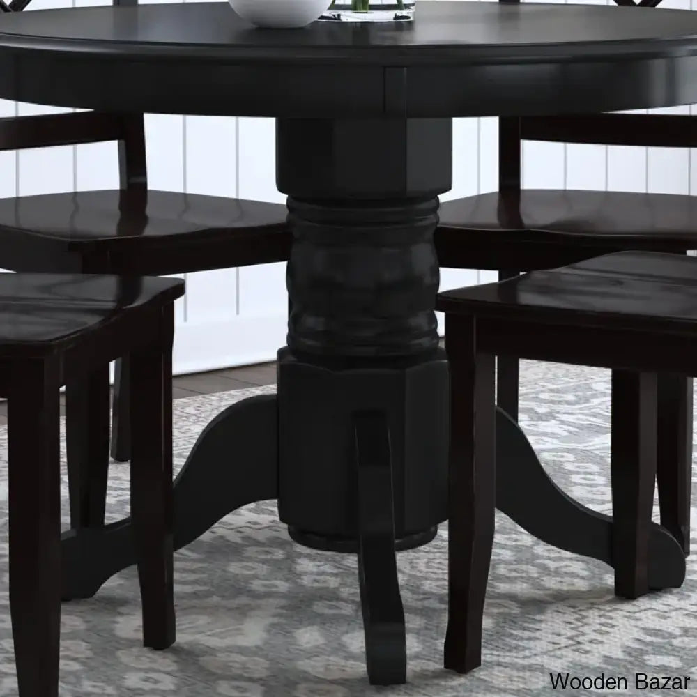 Amrohan 4 Seater Solid Wood Pedestal Dining Set