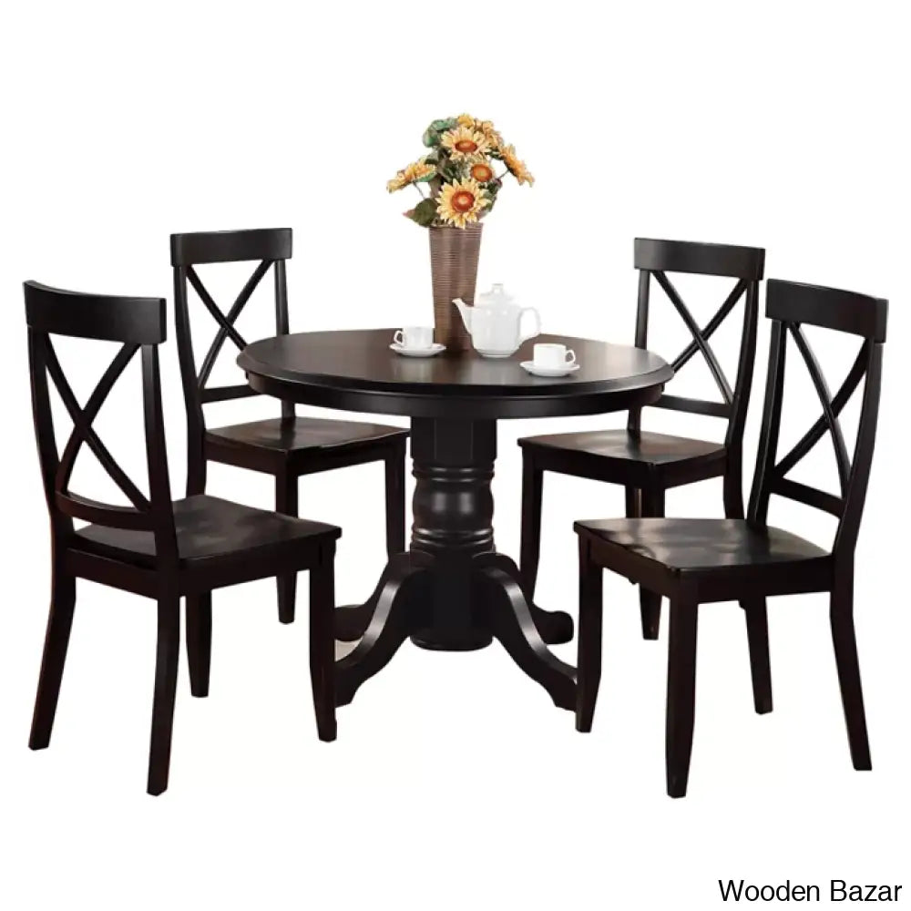 Amrohan 4 Seater Solid Wood Pedestal Dining Set