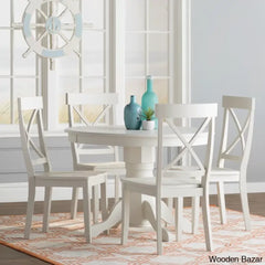 Amrohan 4 Seater Solid Wood Pedestal Dining Set Antique White