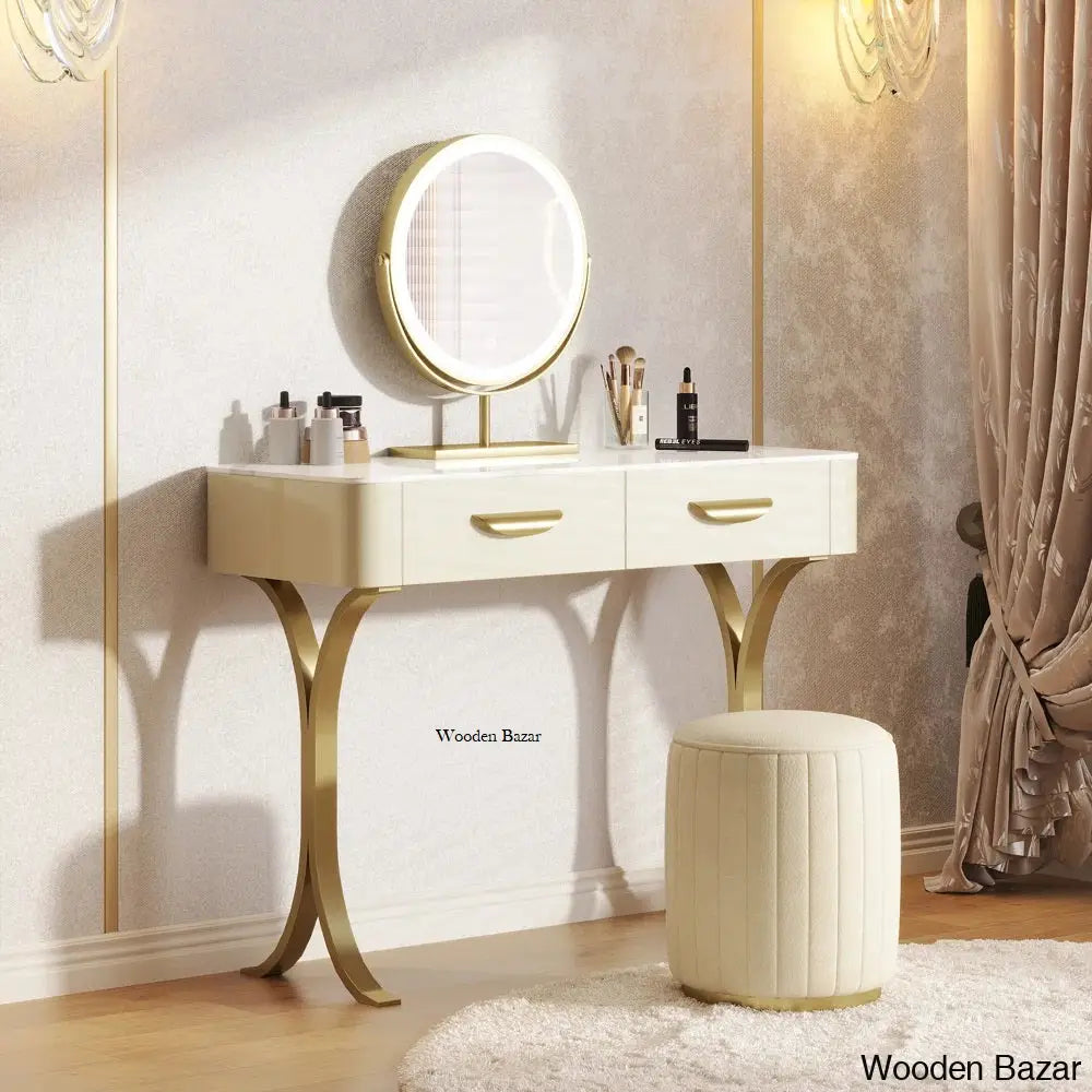 Anbal White Makeup Vanity Dressing Table With Light Up Mirror And Stool