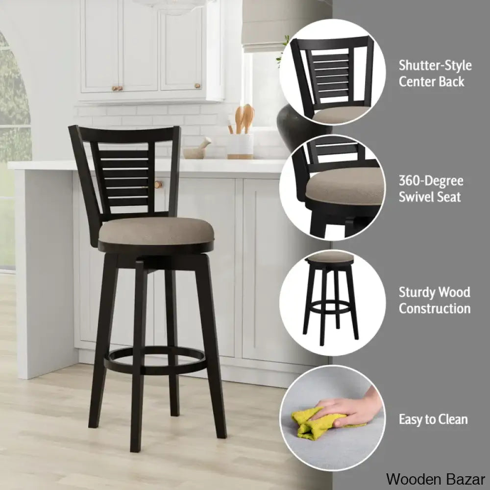 Andoro Swivel Counter And Bar Stool With Solid Wood Frame