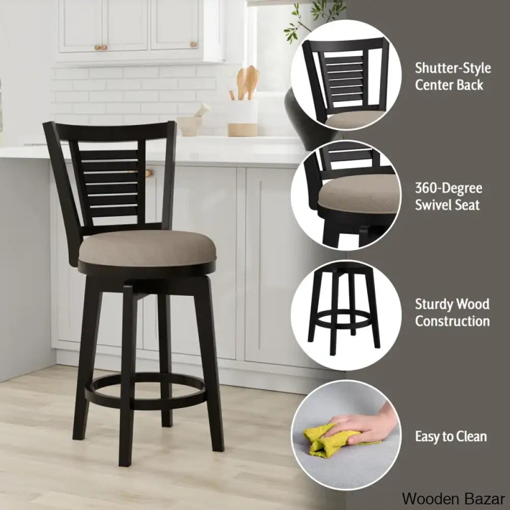 Andoro Swivel Counter And Bar Stool With Solid Wood Frame