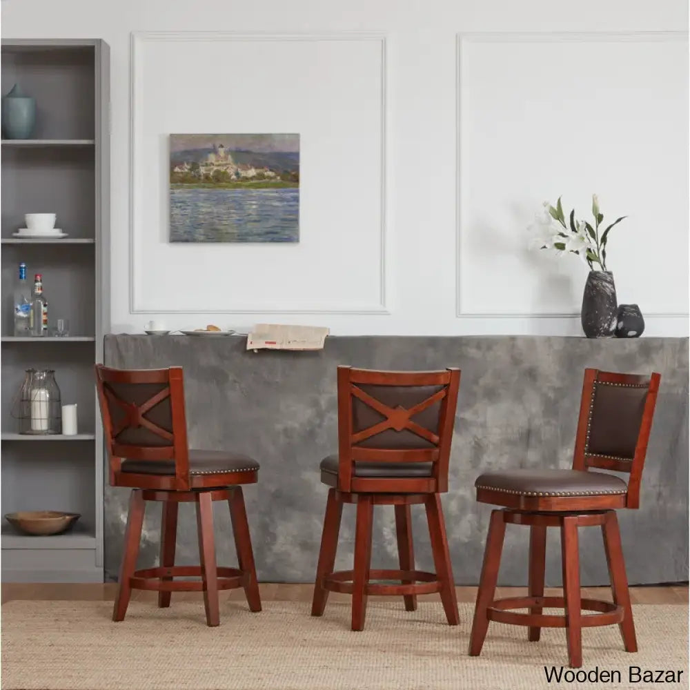 Angelijaz Swivel Upholstered Bar Stool With Solid Wood Frame