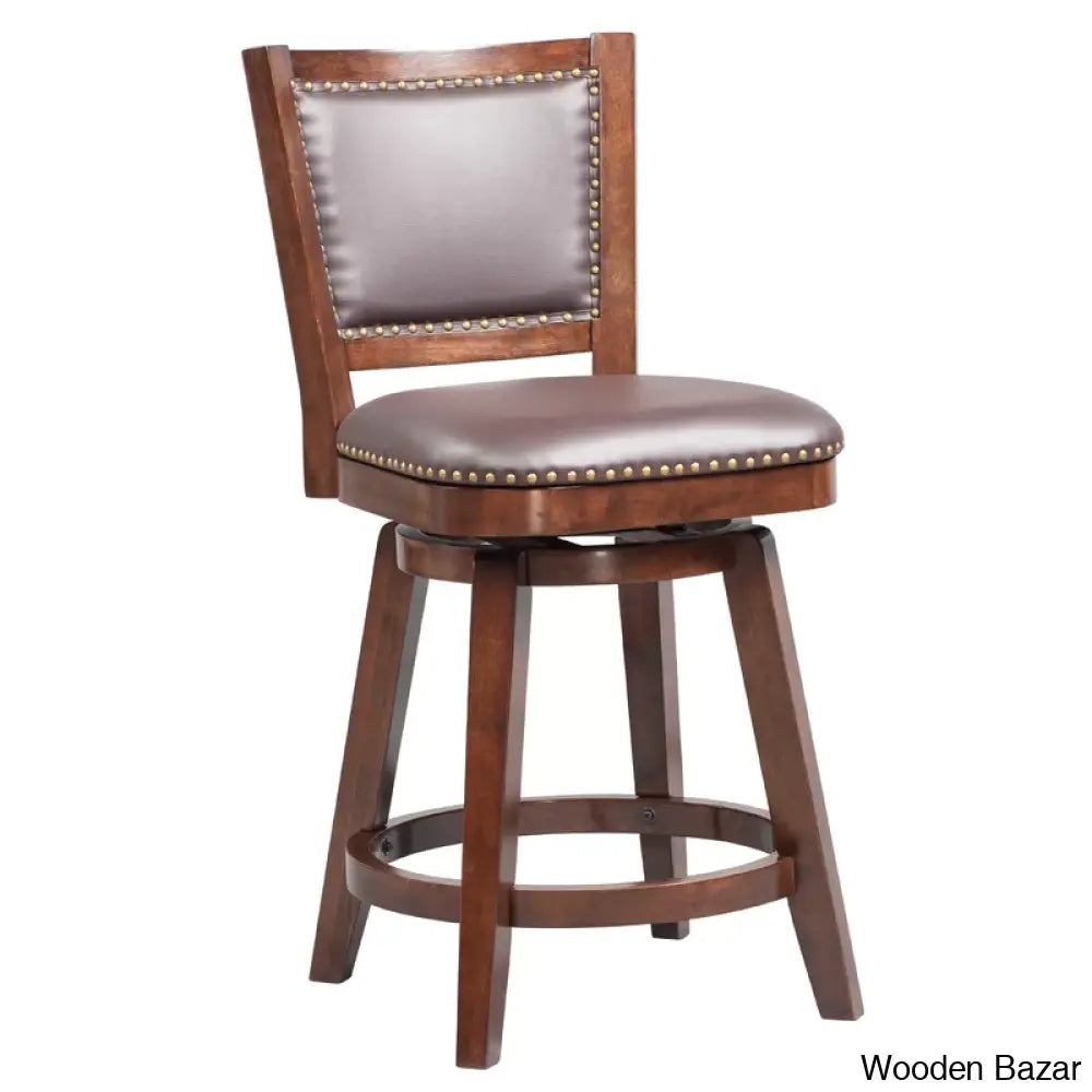 Angelijaz Swivel Upholstered Bar Stool With Solid Wood Frame