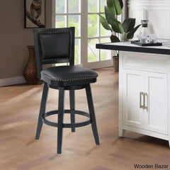 Angelijaz Swivel Upholstered Bar Stool With Solid Wood Frame Black / Bar (30’’ Seat Height)