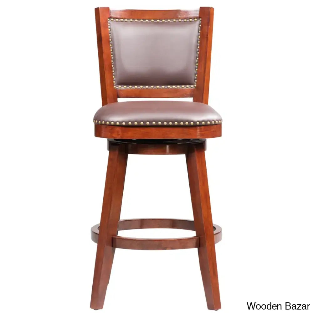 Angelijaz Swivel Upholstered Bar Stool With Solid Wood Frame Walnut / Bar (30’’ Seat Height)