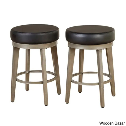 Angelo Swivel Upholstered Counter And Bar Stool With Metal Frame (Set Of 2) Black / (24.5’’
