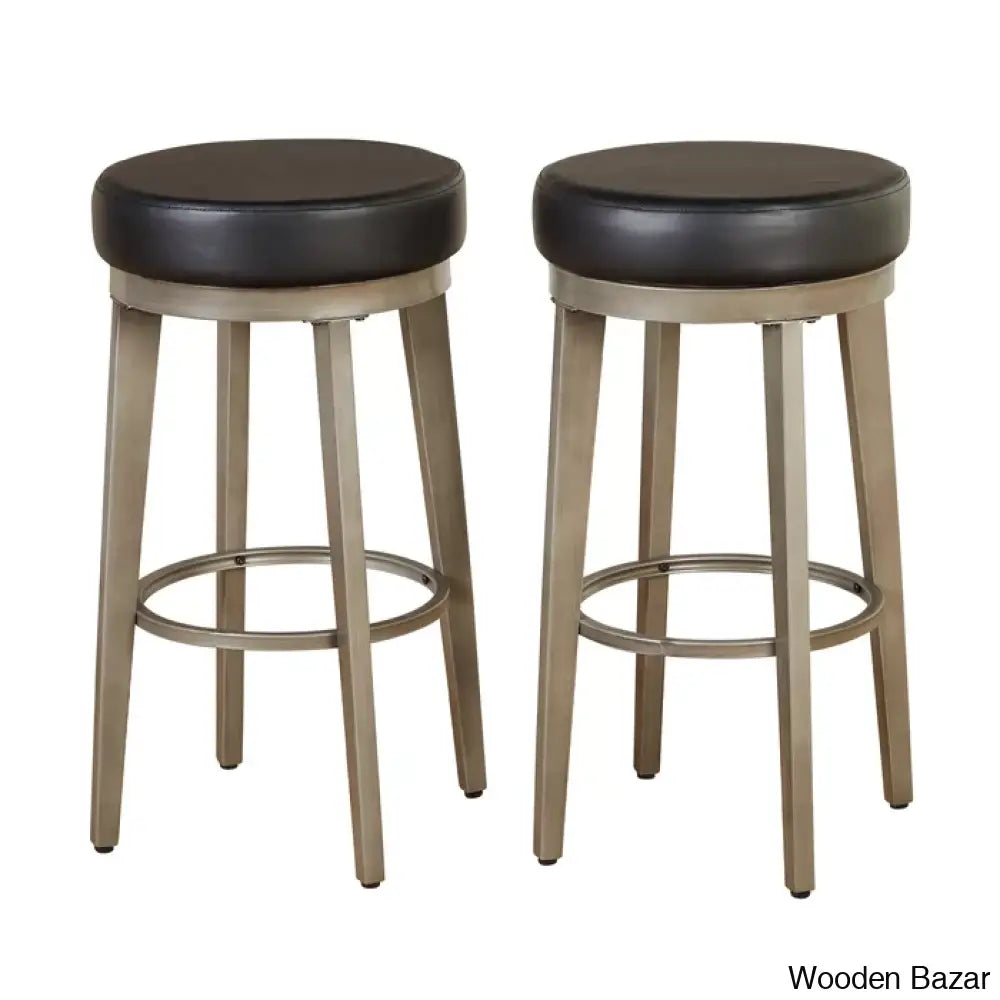 Angelo Swivel Upholstered Counter And Bar Stool With Metal Frame (Set Of 2) Black / Bar (30.5’’