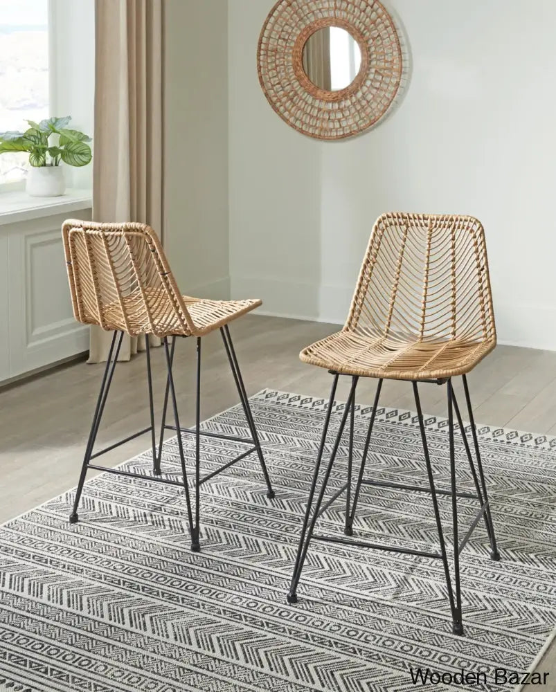 Angentreez Swivel Handwoven Counter And Bar Stool (Set Of 2)