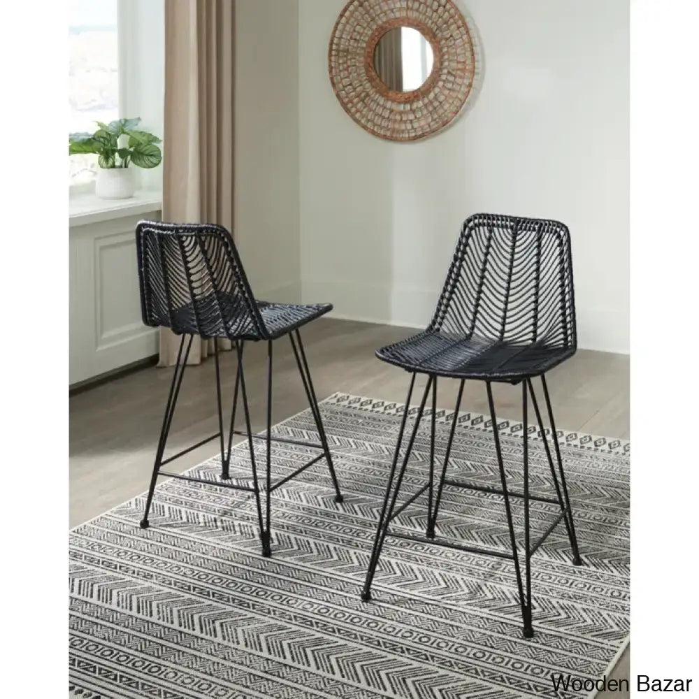 Angentreez Swivel Handwoven Counter And Bar Stool (Set Of 2) Black / Stool (24’’ Seat Height)