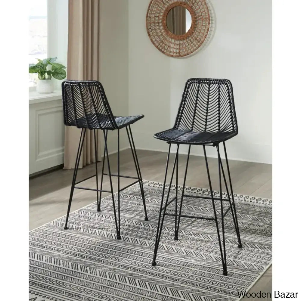 Angentreez Swivel Handwoven Counter And Bar Stool (Set Of 2) Black / Stool (30’’ Seat Height)